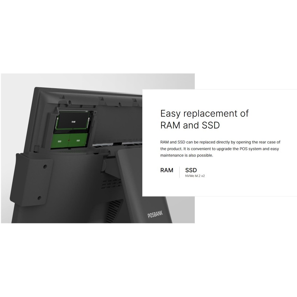 POSBANK APEXA CORE ALL IN ONE POS 15.6in, i5 1235U, 8GB, 256GB NVMe, ΓΚΡΙ, VESA 100x100 - Image 3